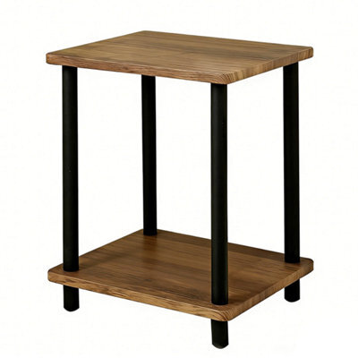 2-Tier Oak Finish Side Table, Small Shelf Coffee End Table For Bedroom Office - image 1