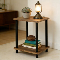 2-Tier Oak Finish Side Table, Small Shelf Coffee End Table For Bedroom Office - thumbnail 6