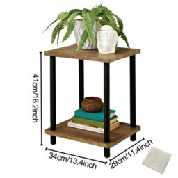 2-Tier Oak Finish Side Table, Small Shelf Coffee End Table For Bedroom Office - thumbnail 2
