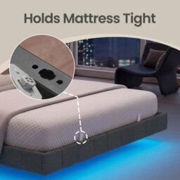 Ledrem King Floating Bed Frame With Led Lighting, Upholstered Sides, Charging Ports, Metal Platform Bed, Grey - thumbnail 8