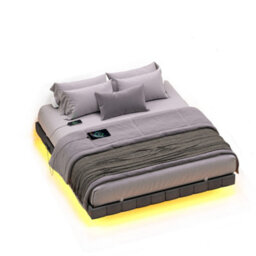 Ledrem King Floating Bed Frame With Led Lighting, Upholstered Sides, Charging Ports, Metal Platform Bed, Grey - thumbnail 3