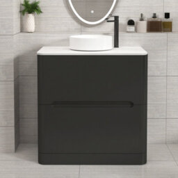 Royal Bathrooms Venice 800mm Matt Nocturne Black Freestanding Vanity Unit 2 Drawer Carrara White Undrilled Worktop & Without Basin - thumbnail 1