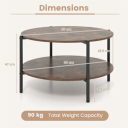 2 Tier Industrial Accent Table With Heavy Duty Metal Frame Brown - thumbnail 2