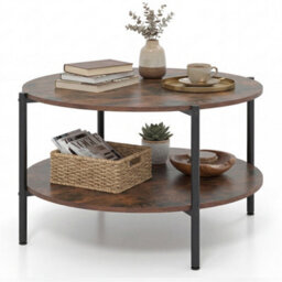 2 Tier Industrial Accent Table With Heavy Duty Metal Frame Brown - thumbnail 1
