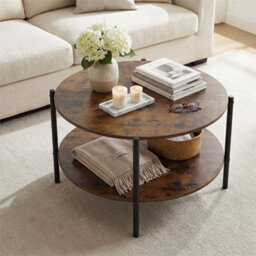 2 Tier Industrial Accent Table With Heavy Duty Metal Frame Brown - thumbnail 6