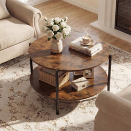 2 Tier Industrial Accent Table With Heavy Duty Metal Frame Brown - thumbnail 3