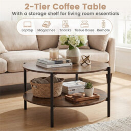 2 Tier Industrial Accent Table With Heavy Duty Metal Frame Brown - thumbnail 5