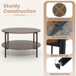 2 Tier Industrial Accent Table With Heavy Duty Metal Frame Brown - thumbnail 4