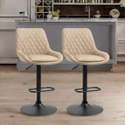 Rafaelo Mobilia Set Of 2 Adjustable Height Retro Light Khaki Bar Stools - thumbnail 2