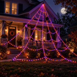 Halloween Luminous Spider Web Led Lights - Waterproof Garden Decor - thumbnail 2