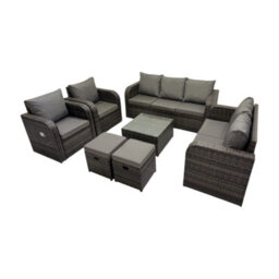 Fimous 3 Seater Sofa Reclining Chair Coffee Table Set Rattan Garden Outdoor Furniture Set With 2 Small Stool Dark Grey Mixed - thumbnail 2