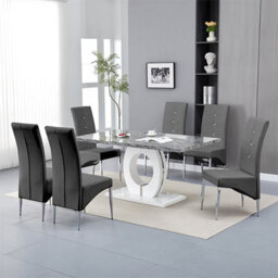 Furniture In Fashion Halo Melange Marble Effect Dining Table 6 Vesta Grey Chairs - thumbnail 1