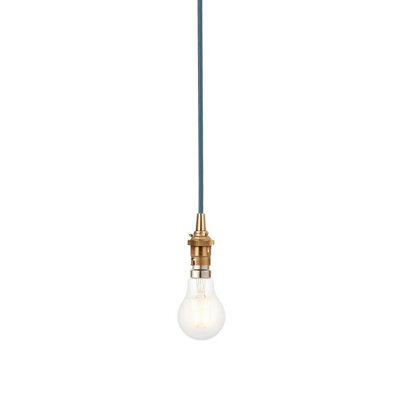 Luminosa Lighting Luminosa Eltham Slim Pendant Ceiling Light Brushed Aged Brass Plate, Blue Flex, 1X B22 - image 1