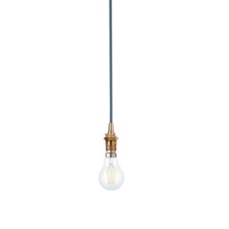 Luminosa Lighting Luminosa Eltham Slim Pendant Ceiling Light Brushed Aged Brass Plate, Blue Flex, 1X B22 - thumbnail 5