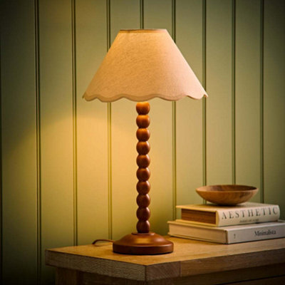 Valuelights Bobbin Natural Trim Linen Shade Walnut Bobble Table Lamp With Bulb - image 1