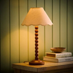 Valuelights Bobbin Natural Trim Linen Shade Walnut Bobble Table Lamp With Bulb