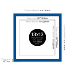 "13X13"" Blue Picture Frame - 13X13"" Square Frame With 12X12"" Mount For 13X13""/12X12"" Pictures Art Deco Style Room Decor, 1 Pack" - thumbnail 2