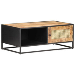Berkfield Coffee Table 90X50X35 Cm Rough Mango Wood And Natural Cane - thumbnail 8