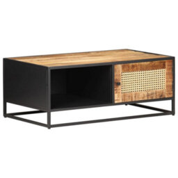 Berkfield Coffee Table 90X50X35 Cm Rough Mango Wood And Natural Cane - thumbnail 9