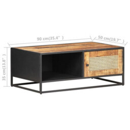 Berkfield Coffee Table 90X50X35 Cm Rough Mango Wood And Natural Cane - thumbnail 7