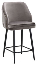 Lamboro Mayfair Velvet Kitchen Bar Stool, Extra Padded Seat, Black Legs & Footrest, Home Bar & Breakfast Barstool, Charcoal Grey