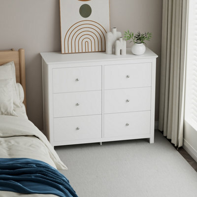 Core Products Nairn White 3+3 Drawer Double-Wide Chest Of Drawers - Solid Wood Bedroom Storage 89.8 X 110 X 40Cm - image 1