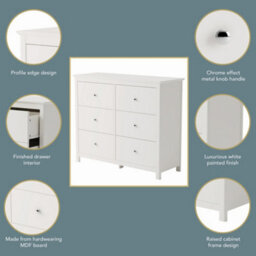 Core Products Nairn White 3+3 Drawer Double-Wide Chest Of Drawers - Solid Wood Bedroom Storage 89.8 X 110 X 40Cm - thumbnail 7
