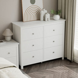 Core Products Nairn White 3+3 Drawer Double-Wide Chest Of Drawers - Solid Wood Bedroom Storage 89.8 X 110 X 40Cm - thumbnail 2