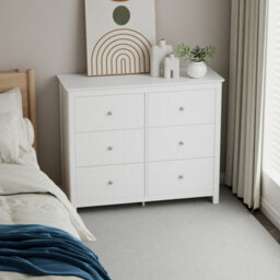 Core Products Nairn White 3+3 Drawer Double-Wide Chest Of Drawers - Solid Wood Bedroom Storage 89.8 X 110 X 40Cm - thumbnail 1