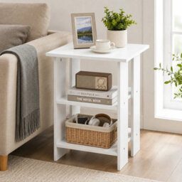 Wooden Bedside End Table With 3 Tier Shelf Coffee Tea Nightstand Laptop Table - thumbnail 3