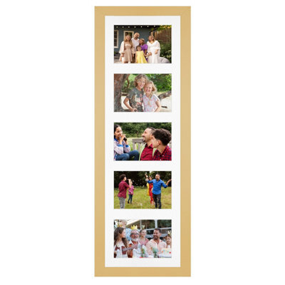 AK Frames 26X8 Mustard Yellow Modern Multi Photo Frame With White Mount - Holds 5 Apertures (5X) 6X4 Photos - image 1