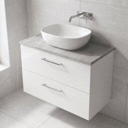 Balterley Bramshall 800mm Wall Hung 2 Drawer Vanity Unit With Laminate Worktop For Stylish Compact Bathroom Storage Gloss White - thumbnail 3