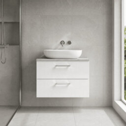 Balterley Bramshall 800mm Wall Hung 2 Drawer Vanity Unit With Laminate Worktop For Stylish Compact Bathroom Storage Gloss White - thumbnail 2