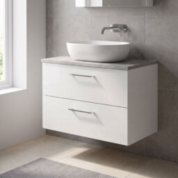 Balterley Bramshall 800mm Wall Hung 2 Drawer Vanity Unit With Laminate Worktop For Stylish Compact Bathroom Storage Gloss White - thumbnail 4