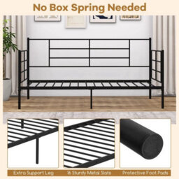 Single Platform Bed W/ Metal Slat Support For Living Room No Box Spring Needed - thumbnail 5