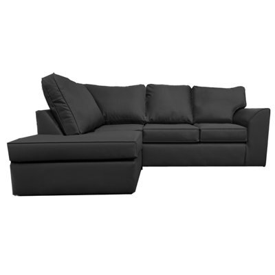 Furnishings For Less UK Danbury Leather 3 To 4 Seater L Shaped Corner Sofa Black Left Hand Facing