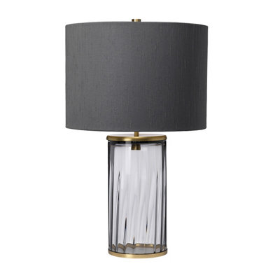 Luminosa Lighting Elstead Reno Table Lamp Metalwork Aged Brass, Smoked Glass - image 1