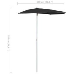 Berkfield Garden Half Parasol With Pole 180X90 Cm Black - thumbnail 8
