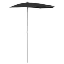 Berkfield Garden Half Parasol With Pole 180X90 Cm Black - thumbnail 2