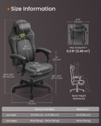 Songmics Home Gaming Chair, Ergonomic Computer Chair With Footrest, Video Game Chair With Headrest, Cotton-Linen Fabric, Dove Grey - thumbnail 9