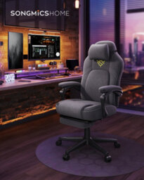 Songmics Home Gaming Chair, Ergonomic Computer Chair With Footrest, Video Game Chair With Headrest, Cotton-Linen Fabric, Dove Grey