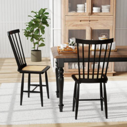 Gainoom Windsor Dining Chair Set Of 2 Farmhouse Mid-Century Wooden Chairs With Spindle Back And Pe Rattan Seat Black - thumbnail 9