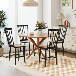 Gainoom Windsor Dining Chair Set Of 2 Farmhouse Mid-Century Wooden Chairs With Spindle Back And Pe Rattan Seat Black - thumbnail 8