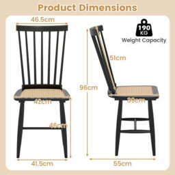 Gainoom Windsor Dining Chair Set Of 2 Farmhouse Mid-Century Wooden Chairs With Spindle Back And Pe Rattan Seat Black - thumbnail 2
