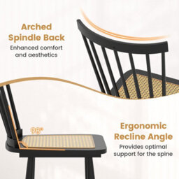 Gainoom Windsor Dining Chair Set Of 2 Farmhouse Mid-Century Wooden Chairs With Spindle Back And Pe Rattan Seat Black - thumbnail 3