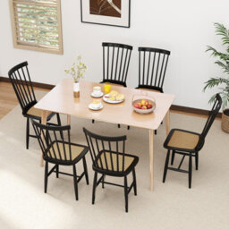 Gainoom Windsor Dining Chair Set Of 2 Farmhouse Mid-Century Wooden Chairs With Spindle Back And Pe Rattan Seat Black - thumbnail 6