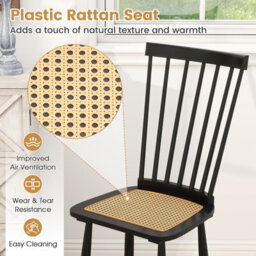 Gainoom Windsor Dining Chair Set Of 2 Farmhouse Mid-Century Wooden Chairs With Spindle Back And Pe Rattan Seat Black - thumbnail 5
