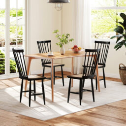 Gainoom Windsor Dining Chair Set Of 2 Farmhouse Mid-Century Wooden Chairs With Spindle Back And Pe Rattan Seat Black - thumbnail 7