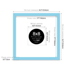"8X8"" Light Blue Picture Frame - 8X8"" Square Frame With 5X5"" Mount For 8X8""/5X5"" Pictures Moderrn Style Thin Edge, 1 Pack" - thumbnail 2