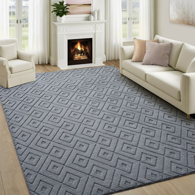 Bedlooms Grey High Low Pile Rug 160X230Cm, Soft Thick Piles,  Zig Zag Pattern, Modern Area Rugs And Living Room Rug - image 1